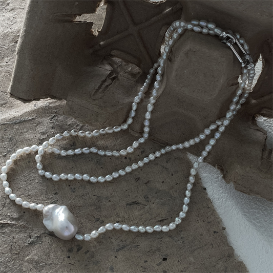 Big Baroque double pearl necklace - unique personality