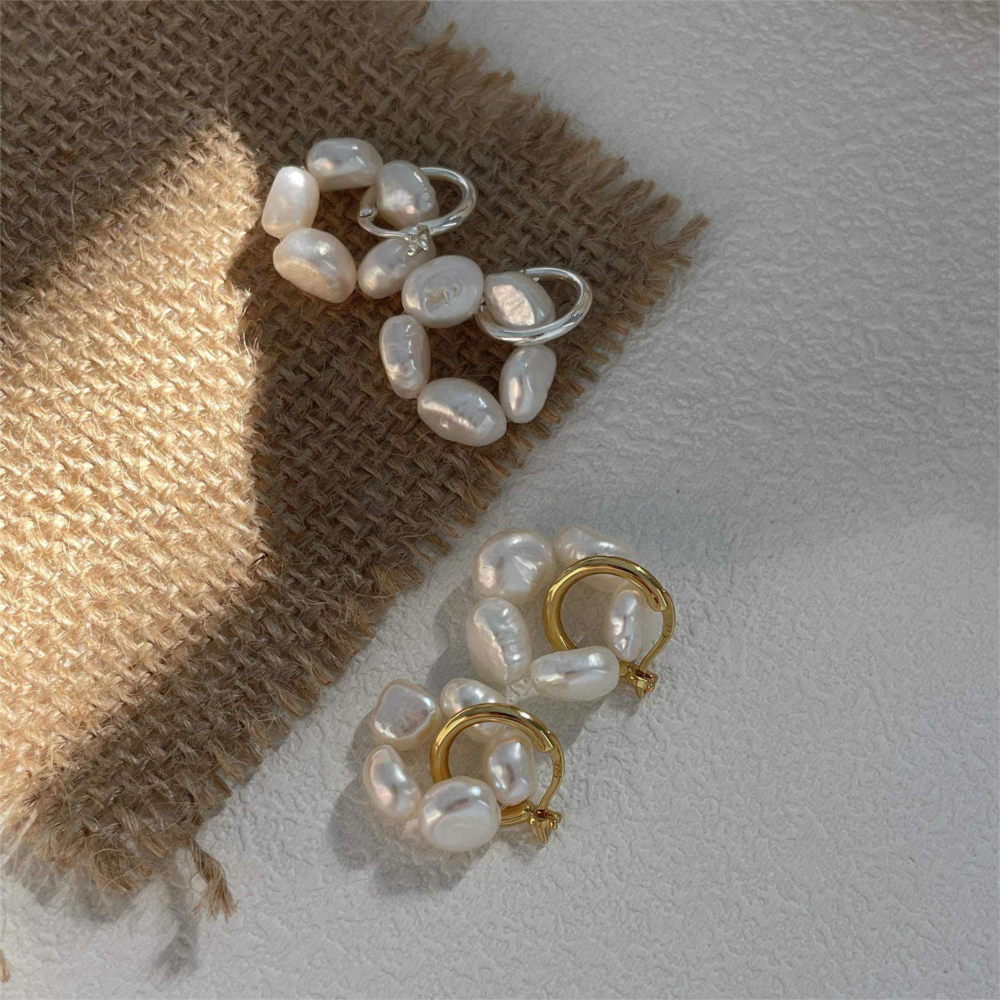 Earrings in the shape of natural freshwater pearl flowers