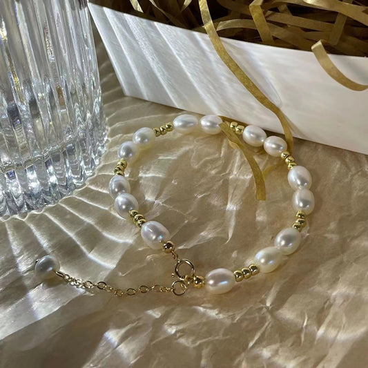 14k gold pearl natural freshwater pearl bracelet