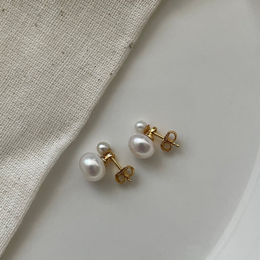 Double natural freshwater pearl earrings