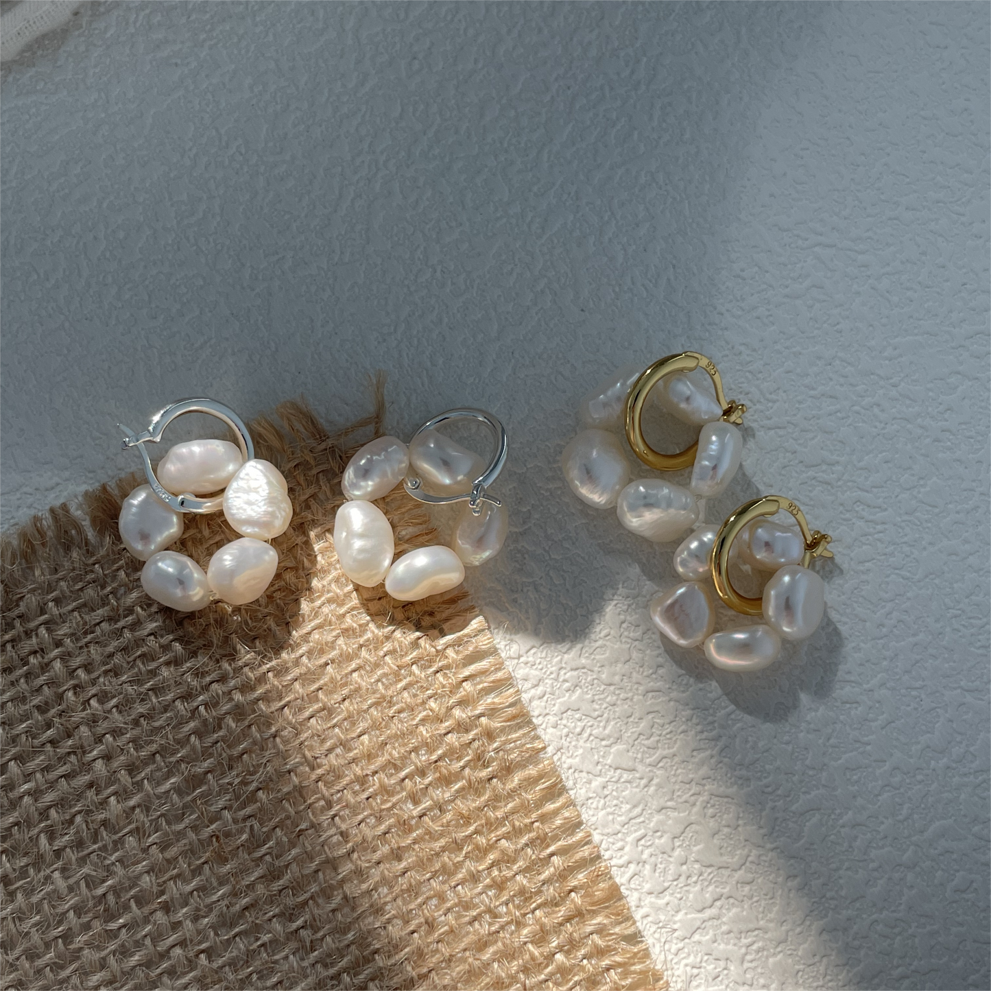 Earrings in the shape of natural freshwater pearl flowers