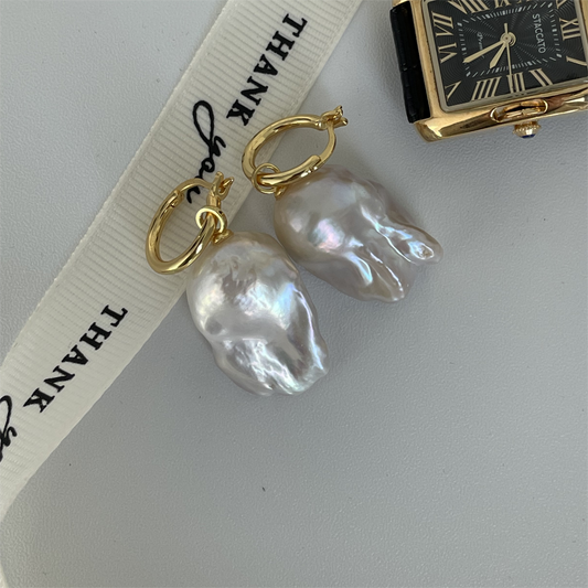 Large Baroque pearl pendant earrings